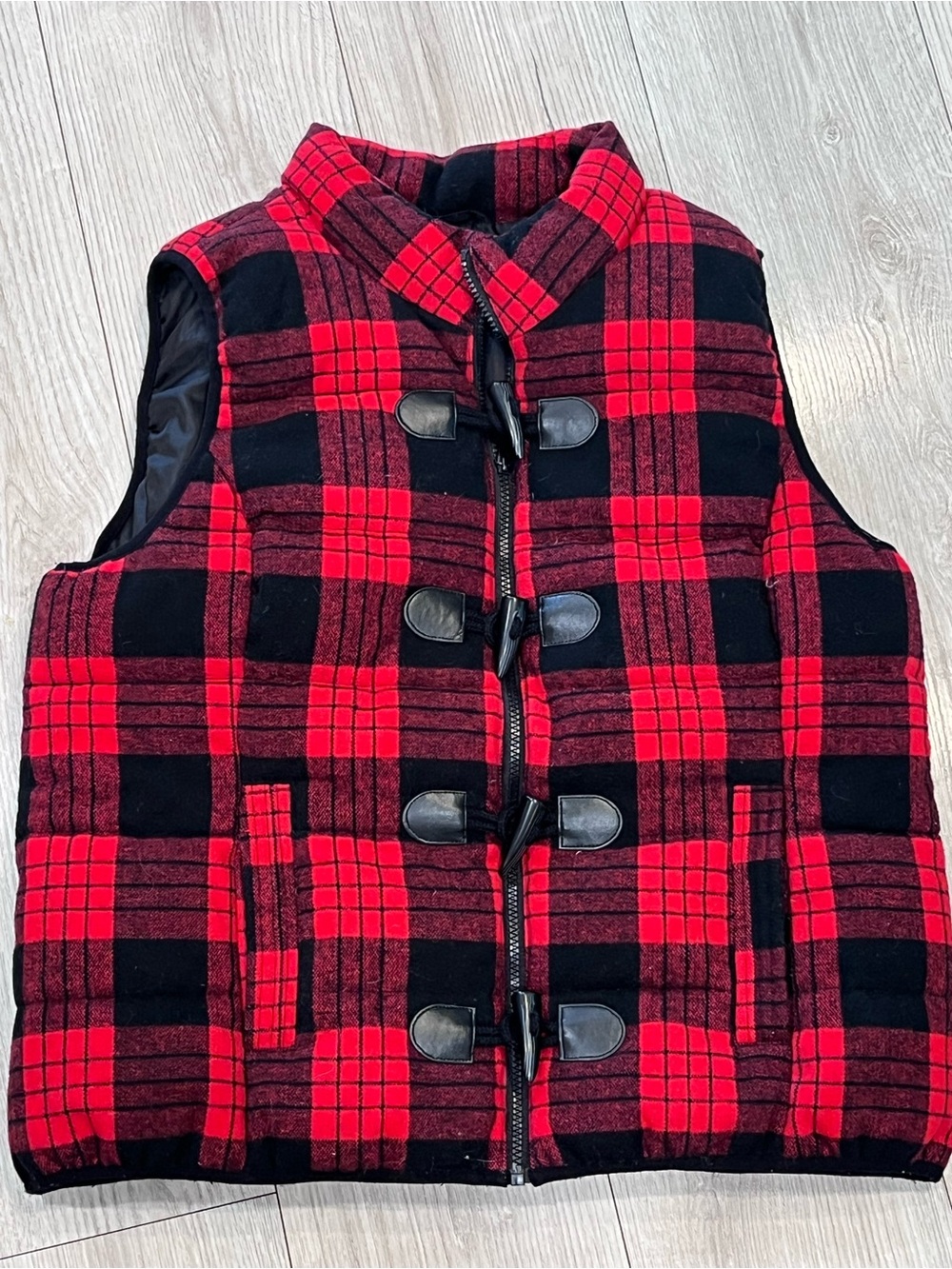 Ruff Hewn Red and Black Plaid Puffer Vest